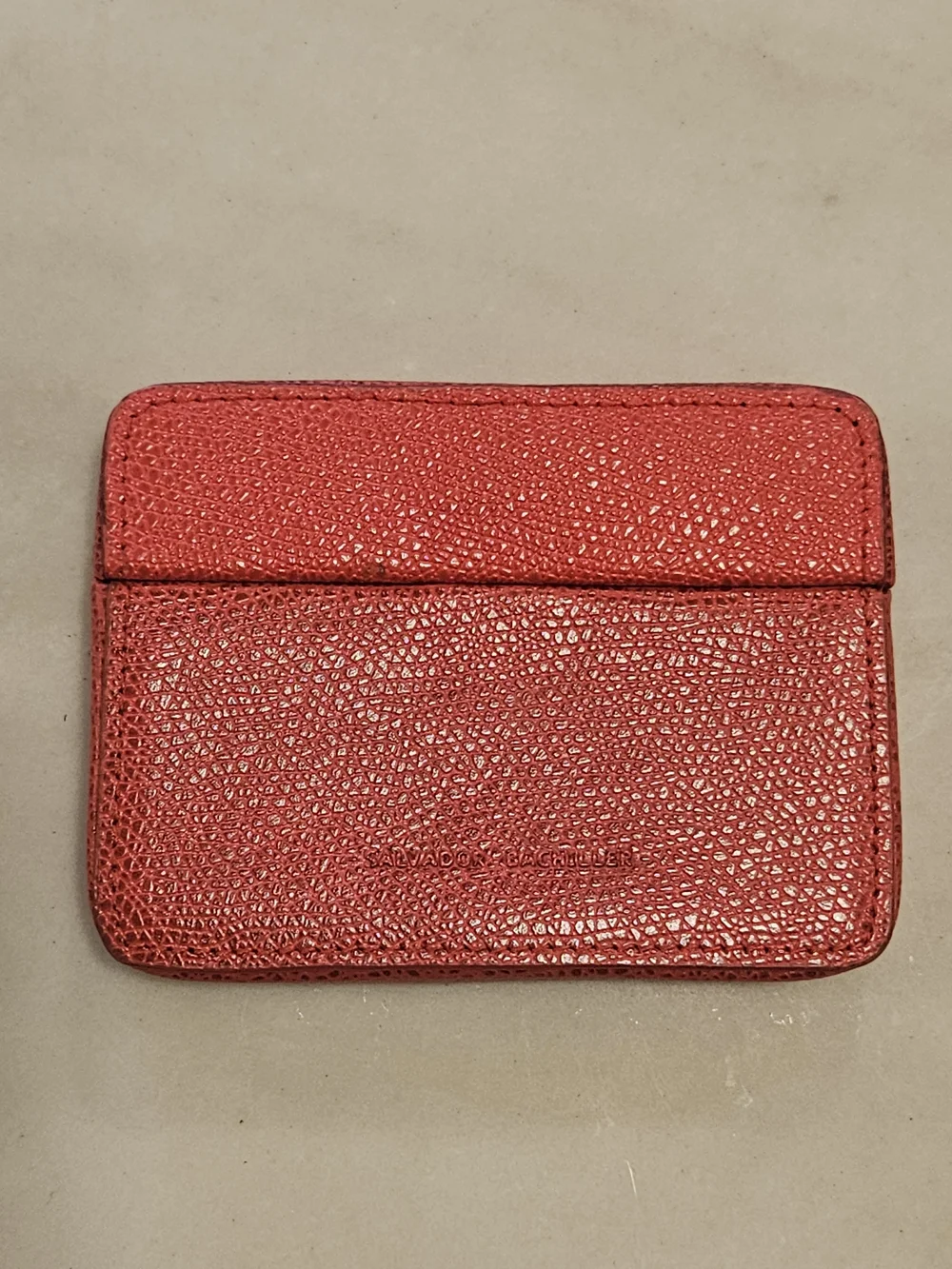 Salvador Bachiller Red Grained Leather Cardholder Wallet